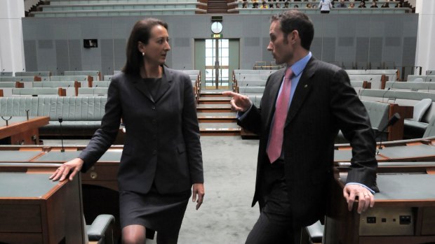 Room for one more: Gai Brodtmann and Andrew Leigh at Parliament House. 