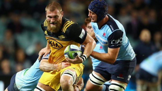 On the charge: Brad Shields of the Hurricanes.
