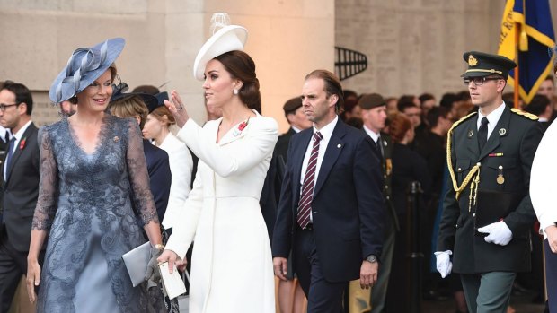 Queen Mathilde of Belgium and the  Duchess of Cambridge arrive at the Menin Gate in Ypres, Belgium, ahead of commemorations marking the 100th anniversary of the Battle of Passchendaele.