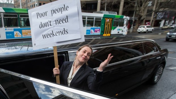 A Union protesters outside the Melbourne offices of the Productivity Commission.