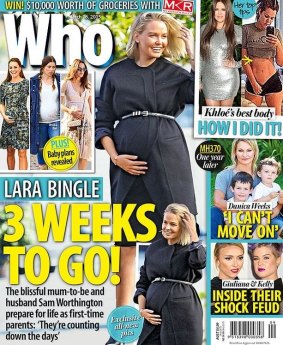 <i>Who </i> speculates over the due date and sex of Lara Bingle's baby.