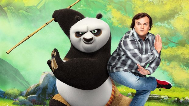 Jack Black with his animated alter-ego from Kung Fu Panda 3.
