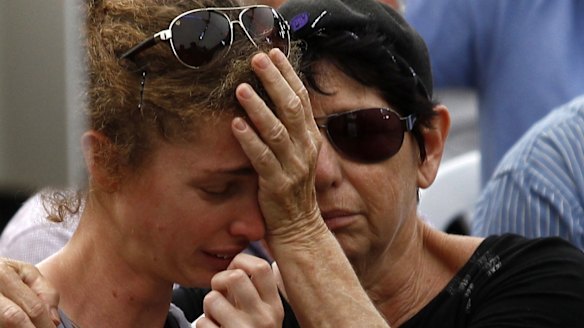 Hadar Goldin's fiancee mourns during his funeral in Kfar Saba, near Tel Aviv on August 3.