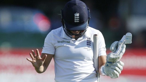 England's Katherine Brunt looks dejected after being dismissed by Australia's Ellyse Perry.
Action Images via Reuters / Peter Cziborra
Livepic