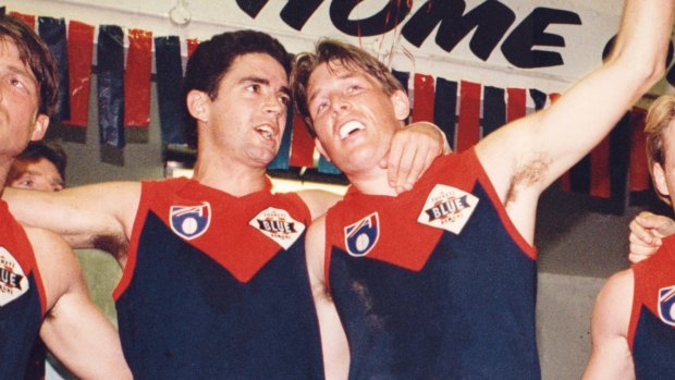 Garry Lyon and David Schwarz in their playing days at Melbourne.