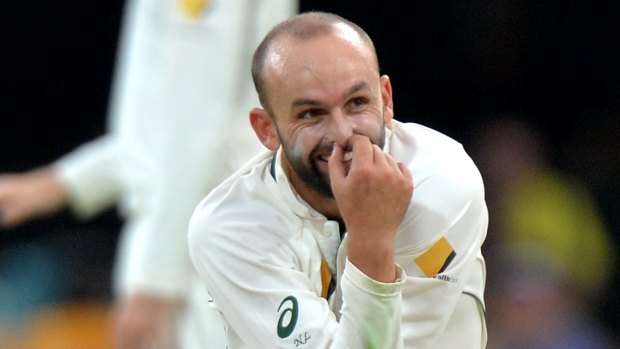 Under pressure: Nathan Lyon.