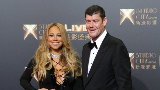 James Packer (right) and Mariah Carey pose at the opening of Melco Crown's Studio City opening in Macau on October 28. 