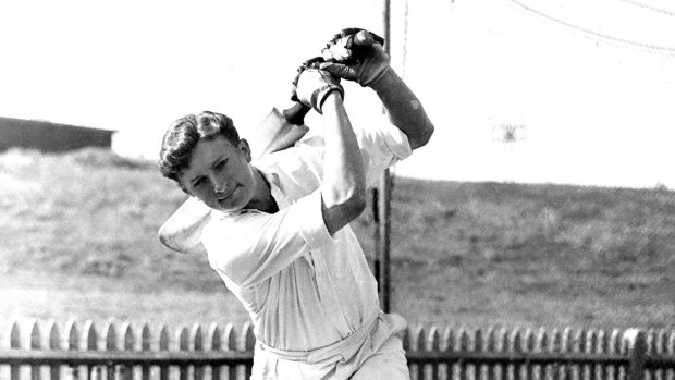 Richie Benaud in the nets in 1952.