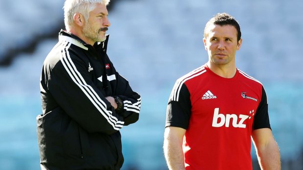 Parting ways: Crusaders head coach Todd Blackadder, left, is losing the services of assistant Aaron Mauger.
