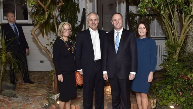 Malcolm and Lucy Turnbull with John Key and his wife Bronagh before going to dinner in Auckland.
