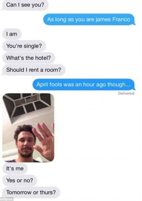 James Franco attempts to hook up with a 17-year-old schoolgirl in 2014 via social media.