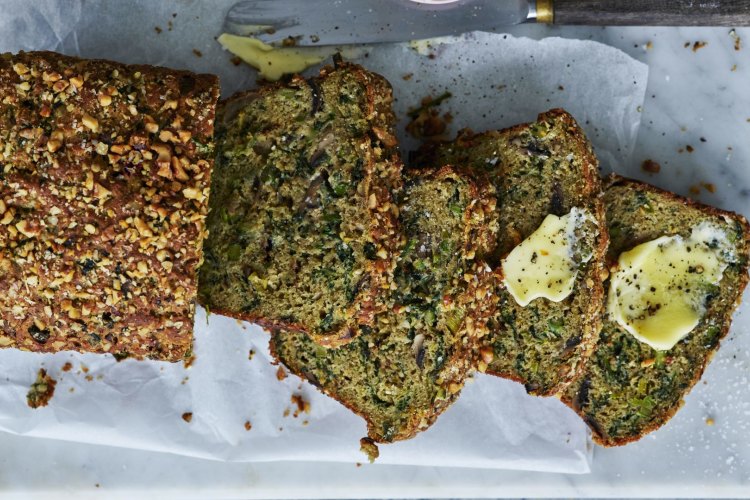 Helen Goh 's spring vegetable loaf with parmesan and zaatar.