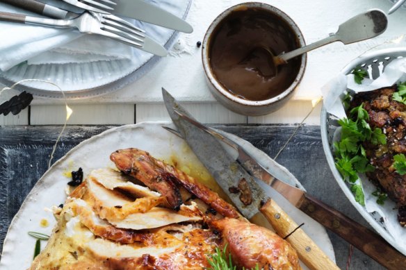 Jill Dupleix's dry-brined turkey with umami-rich Vegemite gravy and stuffing.