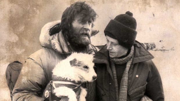 Sir Ranulph and Lady Virginia Fiennes with their dog, Bothie, at New Zealand's  Scott Base in 1981.