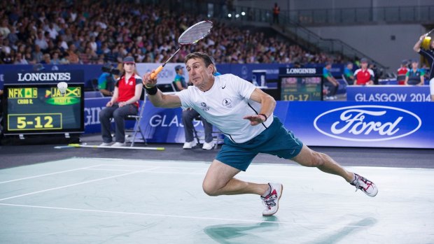 52-year-old Michael Donohoe, competing for Norfolk Island in the badminton.