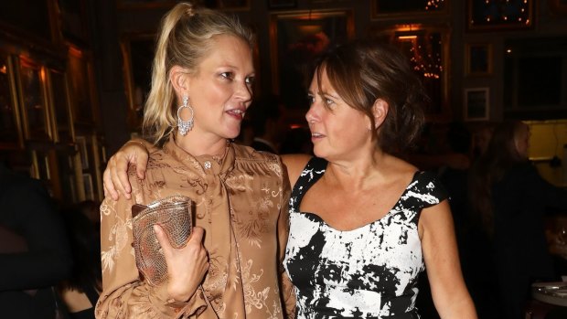 Alexandra Shulman with Kate Moss. Moss has appeared on 27 covers under Shulman's reign at Vogue.