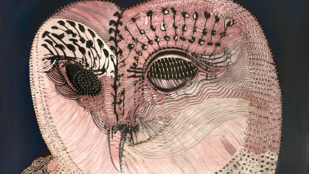 <i>Prayer for Protection</i> (2010; detail): ‘‘I make offerings to the owls up river. I paint owls to protect me. I understand they are a gate keeper with knowledge of the night ... They are the great seer in my creativity."