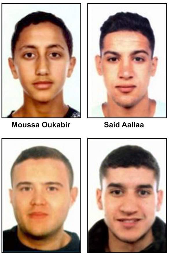 Moussa Oukabir, Said Aallaa, Mohamed Hychami and Younes Abouyaaqoub, who are suspects wanted in connection with the Spanish attacks.