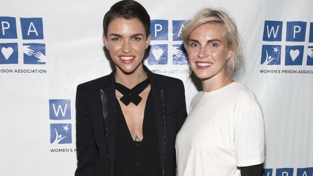 Ruby Rose with her fourth fiancee, designer Phoebe Dahl.