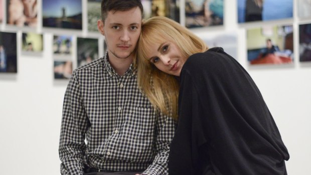 Rhys Ernst (left) and partner Zackary Drucker at Relationship, their exhibition of photographs  in the Whitney Biennial in New York in March 2014. 
