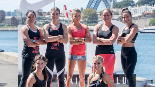 Kyah Simon, Steph Catley, Kirsty Godso, Carissa Moore, Marie Purvis, Anna Flanagan and Anna Heinrich at the Nike NTC Tour.