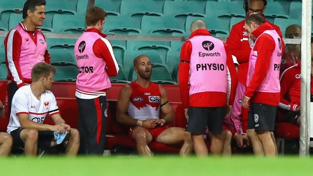 Worrying sight: Jarrad McVeigh is in doubt for next weekend's preliminary final.