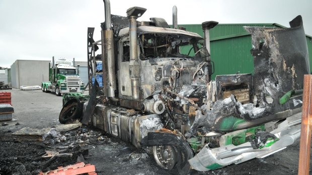 The truck was destroyed in the blaze.