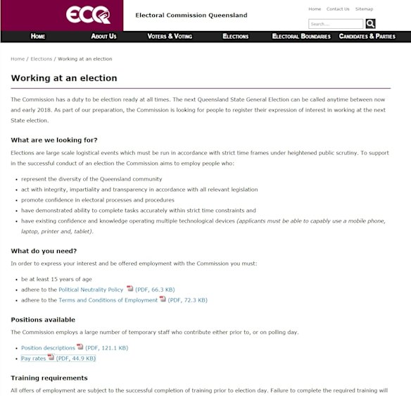 The Electoral Commission Queensland has begun advertising positions for the next state election.