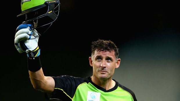 Goodbye, Mr Cricket:  Michael Hussey of the Thunder walks off the field to begin his retirement from the game.