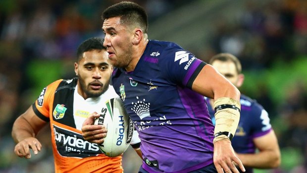 Storm's Nelson Asofa-Solomona left AAMI Park with a knee injury.