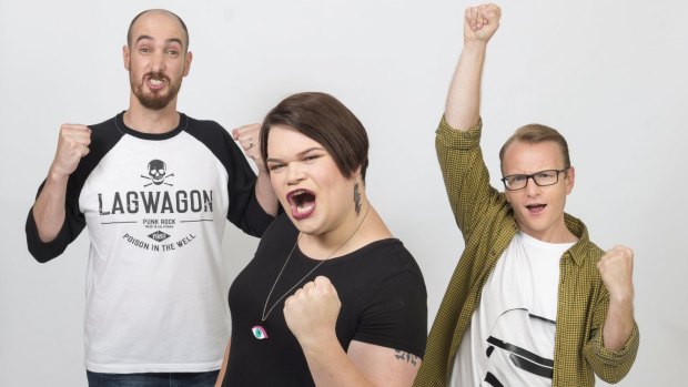 Lee Naimo, Jordan Raskopoulos and Benny Davis are the comedy group Axis of Awesome.