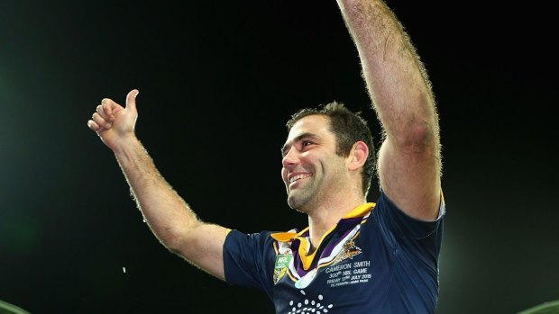 Cameron Smith is chaired off after playing his 300th game.