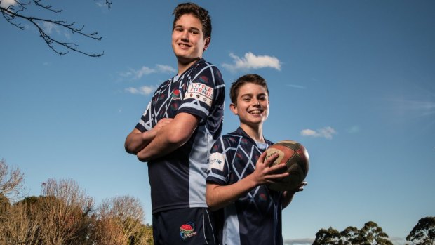 Angus Talbot and Luke Harrison are both 14 and both play for the Lindfield Junior Rugby Club. Luke (right) was withdrawn from the competition by his ex-Waratah dad because he thinks the game has become too dangerous.