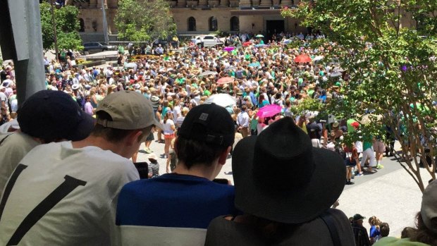 Thousands gather for the Cole Miller rally in Brisbane's King George Square.