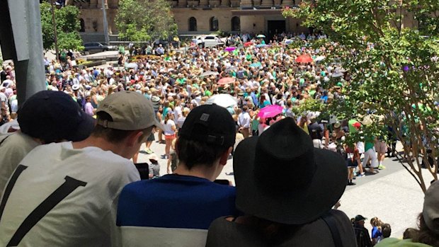 Thousands gather for the Cole Miller rally in Brisbane's King George Square.