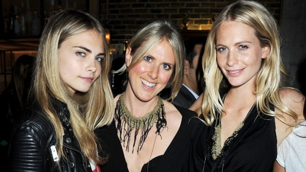 Fashion star: Kit Willow Podgornik (centre) with British fashion royalty Cara (L) and Poppy (R) Delevigne at a party in London in 2011.  