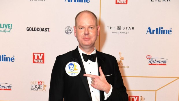 Tom Gleeson at the Logies, 2018, promoting Grant Denyer for the Gold Logie.