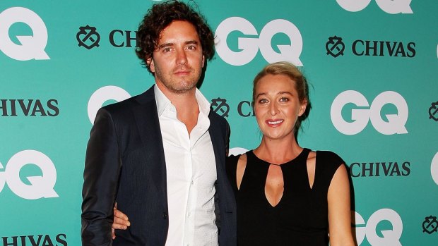 Show-stopping baby bump: Vincent Fantauzzo and Asher Keddie arrive for the GQ Men Of The Year Awards.