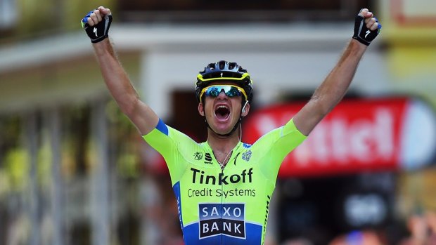 Michael Rogers celebrates a stage win at the 2014 The Tour de France.