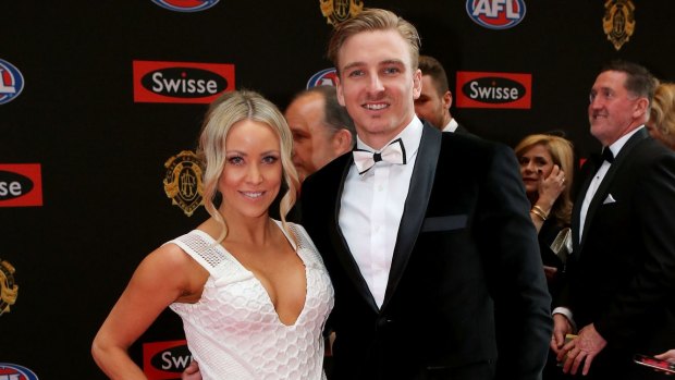 Dennis Armfield with his partner Abby Meates at the 2015 Brownlow Medal count.