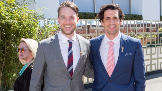 Hamish Blake and Andy Lee were mobbed by fans and media at the Melbourne Cup.