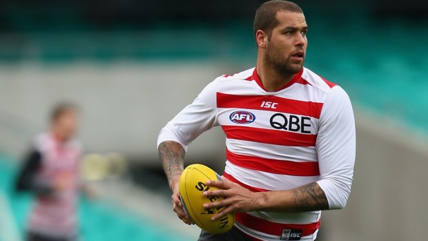 He's back: Swans forward Lance Franklin trains at the SCG on Tuesday.