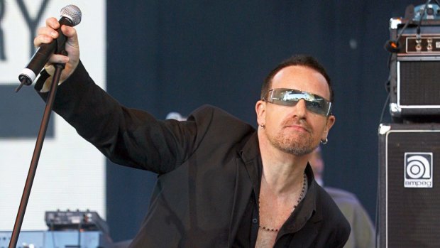 Bono from U2 at the Make Poverty History concert in Melbourne in 2006.