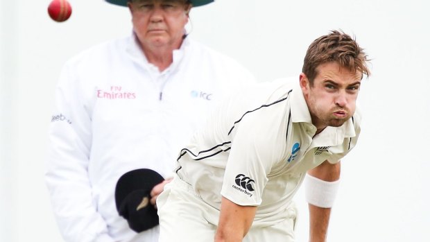 Off early: Tim Southee was forced to leave the field with a stomach ailment.