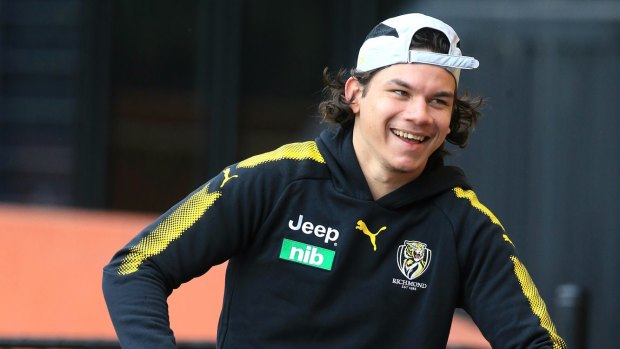 Daniel Rioli tries to walk on his injured leg at Richmond training earlier this week. 