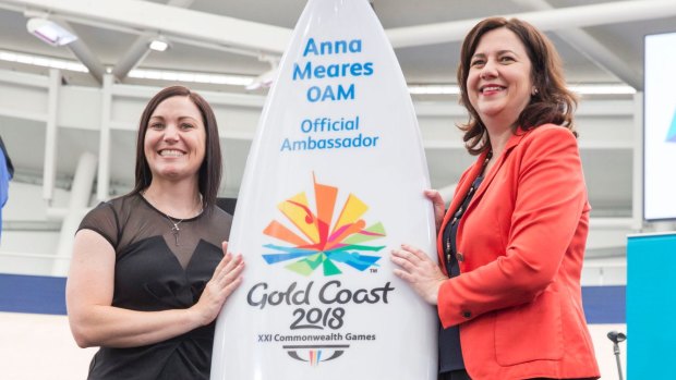 Anna Meares was awarded a surfboard to mark the occasion, representing the Gold Coast lifestyle.