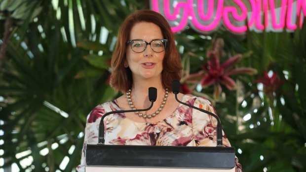 Moved: Gillard addresses the awards and talks of Clinton's loss.