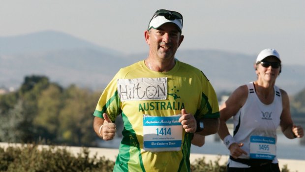 Hilton Kahlberg running the Canberra marathon in 2016. He will take on the same event this year in April. 
