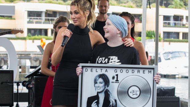 Delta Goodrem with 17-year-old cancer patient and fan Rachel Woolley.
