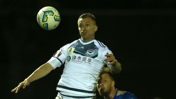 Melbourne Victory striker Besart Berisha during the FFA Cup Round of 32 match against the Newcastle Jets at Magic Park in Newcastle on Wednesday night.